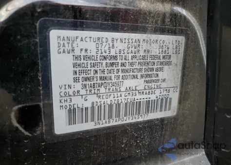 2018 Nissan Sentra S z USA, uszkodzony, nr VIN 3N1AB7AP0JY345977